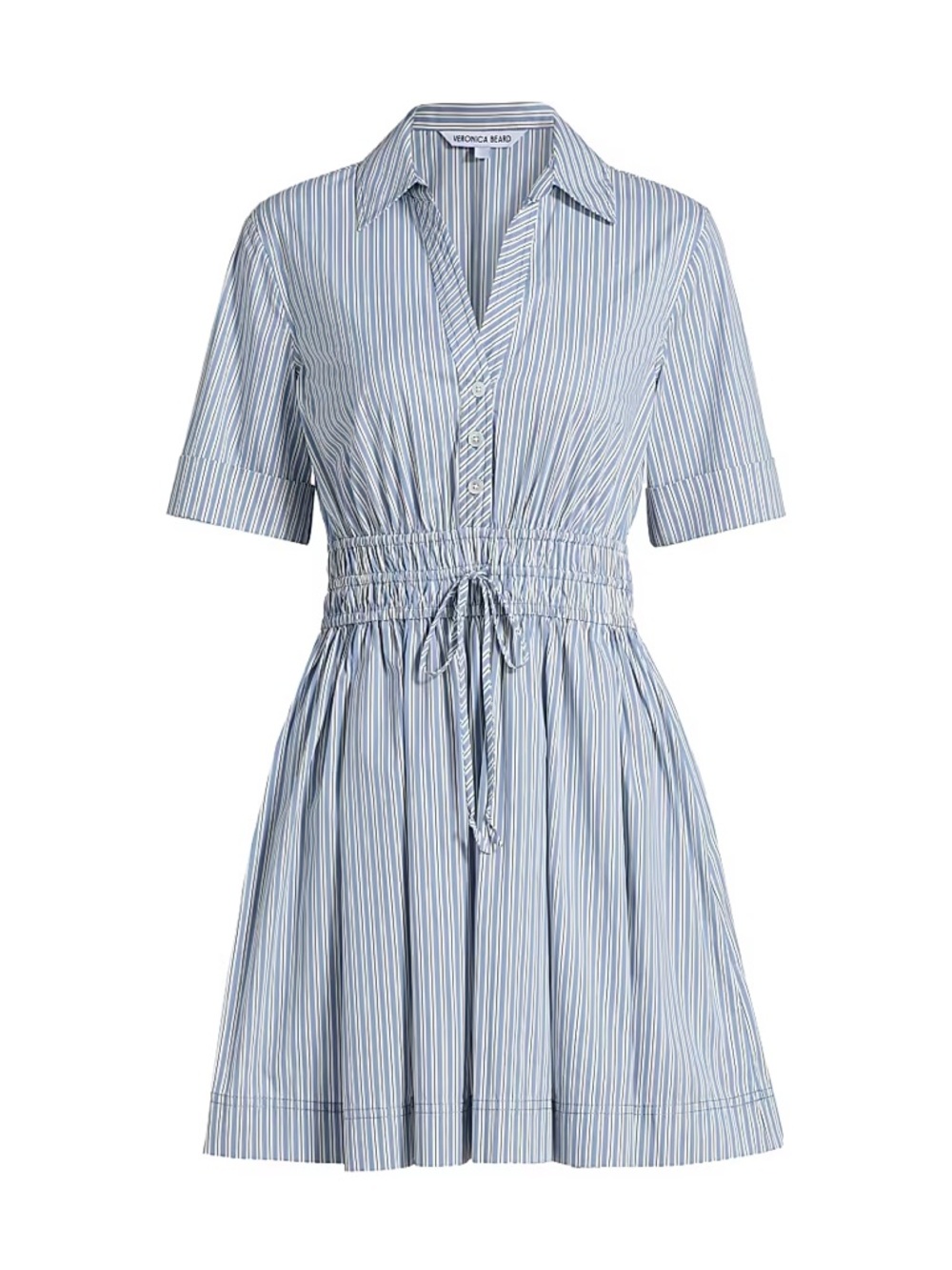 Veronica Beard Light Blue and White Striped Drawstring Shirtdress